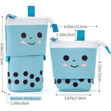 Cute Pencil Case, Standing Pen Holder, Telescopic Stationery Case - Blue