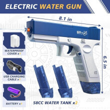 Pistolet à eau électrique automatique, jouet de piscine d'extérieur avec grande capacité de 58 ml + 58 ml pour adultes et enfants - Bleu