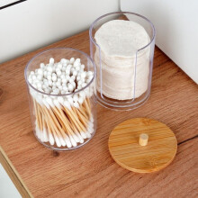 VILDE Badezimmer-Aufbewahrungsbox für Wattebällchen und Wattestäbchen – Transparentes Acryl mit Bambusdeckel