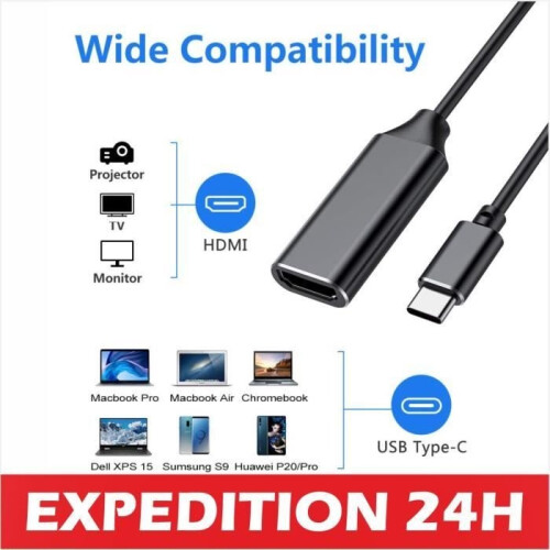 Adaptateur USB-C vers HDMI - Cuszwee - 4K - Compatible Thunderbolt 3 - Pour MacBook - Câble blanc 1