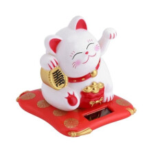 Decorative object - Maneki Neko HB066 - Solar powered - White and red - Lucky charm