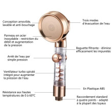 Hand shower, High-pressure propeller shower head, Anti-limescale shower head, Water saving, 3 Shower Modes