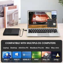 EKESOR Ultra Slim Externer USB 3.0 Typ-C DVD/CD-Leser/Brenner mit 4 USB-Anschlüssen und 2 TF/SD-Kartensteckplätzen – Schwarz