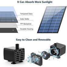 Solar Fountain - 2.0W Outdoor Garden Solar Fountain Pump with 6 Nozzles for Bird Bath, Swimming Pool, Decoration