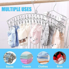 Sockentrockner aus Edelstahl mit 40 Clips, 2er-Pack, winddicht