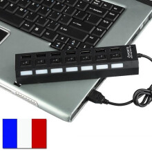 USB 2.0 HUB - SIMPLISIM - 7 Θύρες - Διακόπτης ON/OFF - Συμβατό με Windows, Mac, Linux - Μαύρο