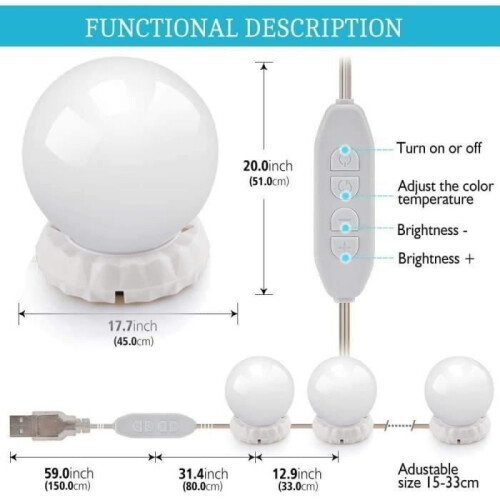 Mirror Light - LED - 10 Bulbs - Dimmable - 3 Colors - 18 Watts 1
