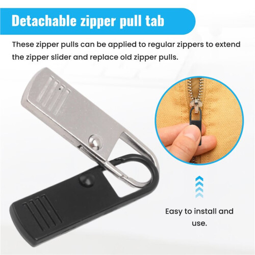 10Pcs Zipper Pull-Tab Replacement, Metal Zipper Puller Zip Slider Extender Handle Mend Fixer for Suitcases Backpacks 1