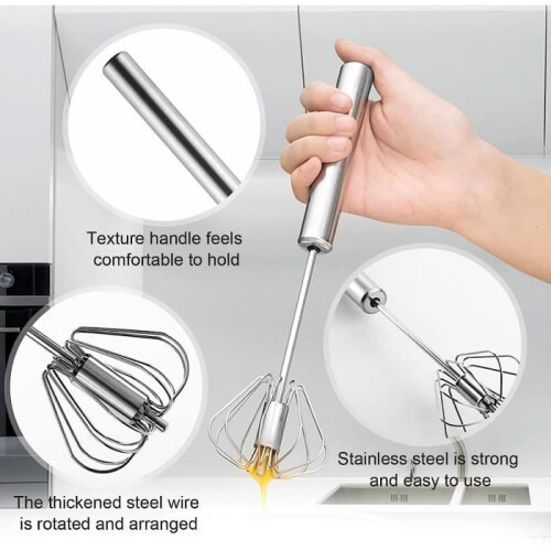 Egg Whisk - Stainless Steel - 2 pcs - Manual/Semi-automatic - Dishwasher Safe 2