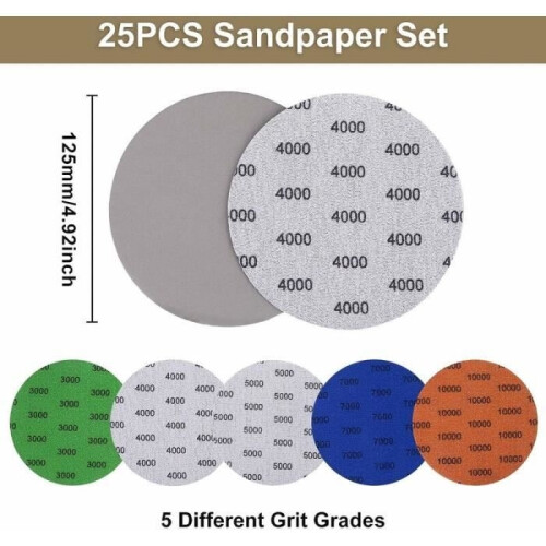 Στρογγυλό γυαλόχαρτο - PZCC - 25 τεμάχια - 3000-10000 grit - 125 mm - Υγρό και στεγνό
