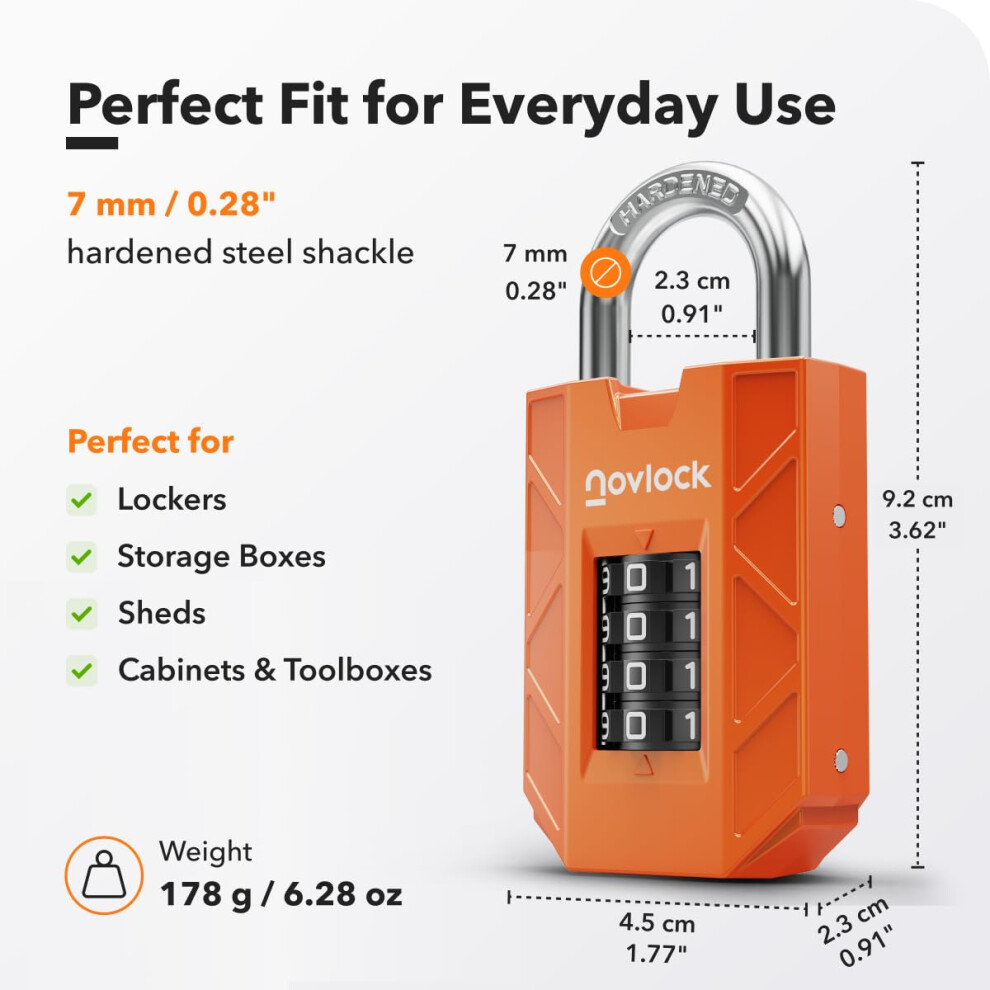Novlock Combination Padlock Â Sturdy Secure 4Digit Lock With Code For 5008147654488
