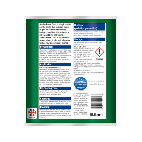 Rustins Rustins Shed & Fence Clear 5L - Advanced Wood Protector for Outdoor Structures 1