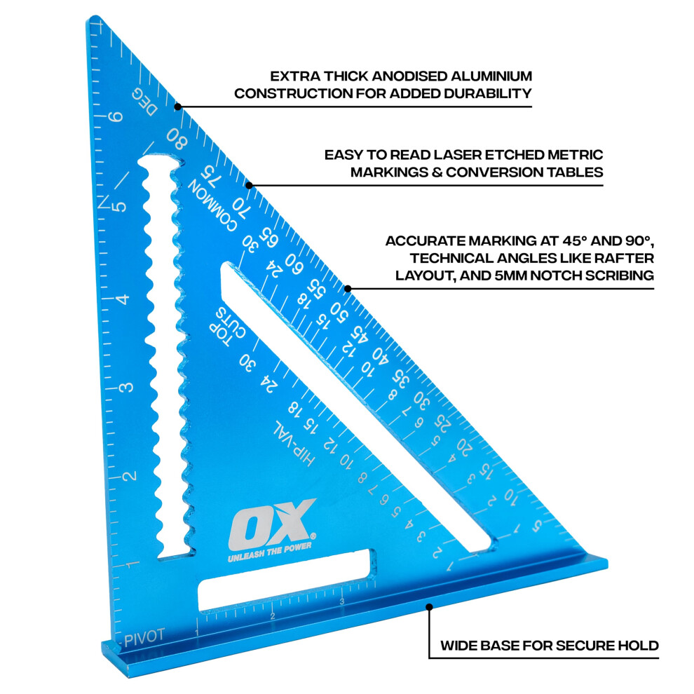 Photos - Carpenter Square / Ruler OX Tools Pro Aluminium Rafters Square Metric 180mm Blue