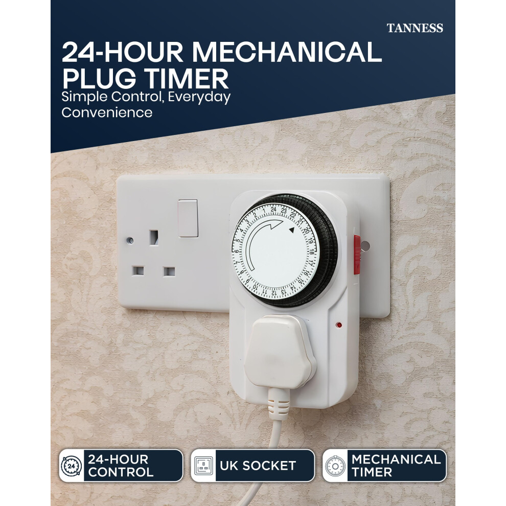 Tanness 2 Pack Plugin Timer Switch 24 Hour Segment Timer Plug Socket 5008935214382