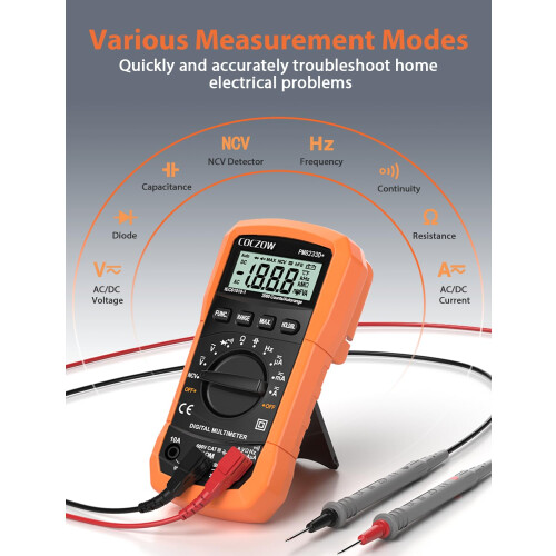 COCZOW Multimeter Digital Multimeter Voltage Tester Volt Meter Ohmmeter Ammeter AC DC OHM Continuity Circuit Resistance Diode Electrical Tester with 1
