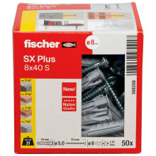 fischer Expansion dowels SX Plus 8 x 40 S Box of 50 Nylon dowels and M