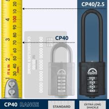 Squire Combination Padlock CP40/2.5 – 40mm Long Shackle Combination Padlock (Black) – Re-Codable 4-Digit Push Button Lock – Ideal for Gates & La