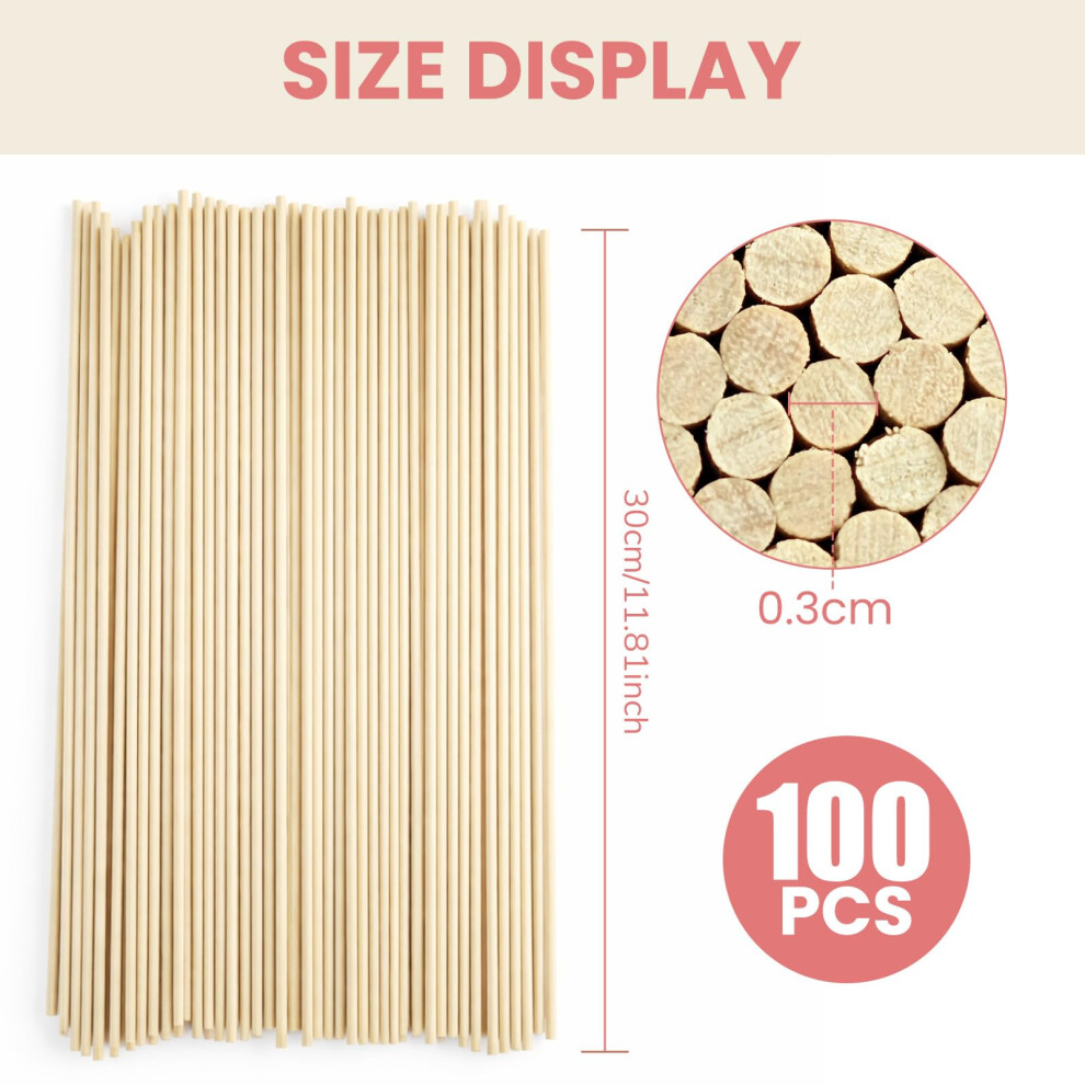 100Pcs Premium Wooden Dowel Rods 3Mm X 300Mm Unfinished Craft Sticks F 5004620184190