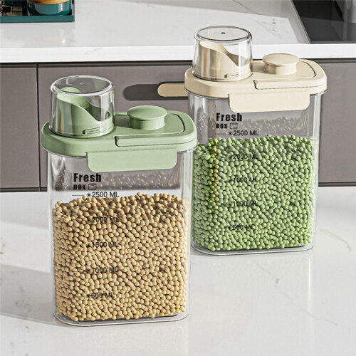 Transparent Kitchen Grain Storage Container with Handle, 2800ml, Moisture-Proof and Insect-Resistant Green 1