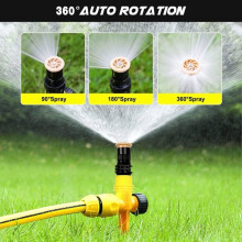 4-Piece Garden Sprinkler Set, 360 Rotating Automatic Sprinkler, Adjustable Lawn Watering System (Yellow)