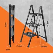 VonHaus Slim 3 Step Ladder with Anti Slip Steps and Feet  Black Lightw
