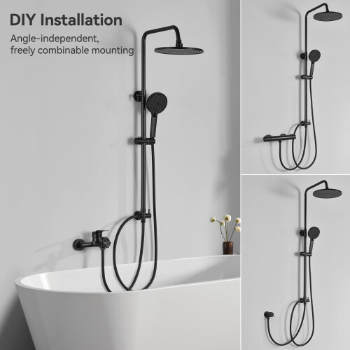 DERW Black Rainfall Shower Kit with 10 Round Rainfall Shower Head 4 Sp 2