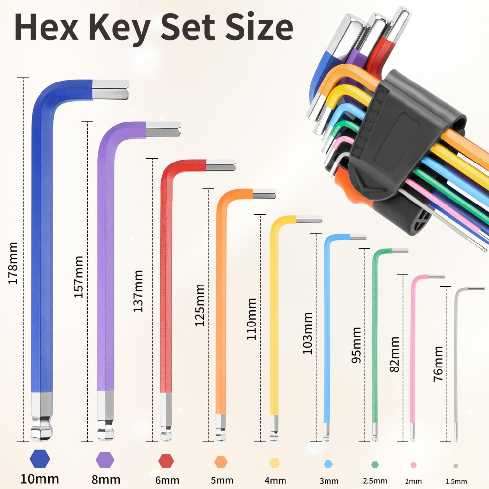 Pesutei 9Pcs Allen Key Set 1510Mm Alan Keys Sets Ballend Hex Key 5009212473089