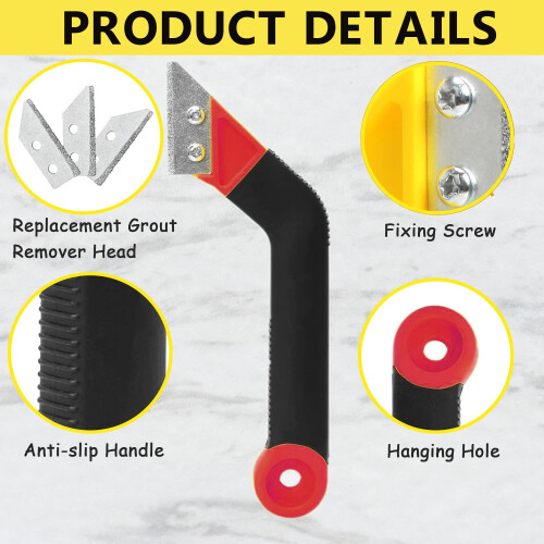 Pubiao Grout Rake Tool, Grout Removal Tool, 5 Replacement Blades (Red) 2