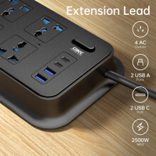 UK Power Strip outlets socket 4 AC Plug Outlets Extender switch and 2