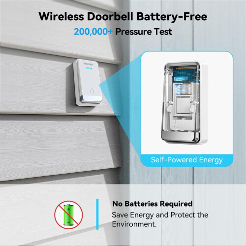 TeckNet TECKNET Self-Powered Wireless Doorbell with 3 Plug-in Receivers 2
