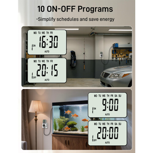 2 x NOVKIT Digital Security Timer Plug Socket Programmable Switch Timer with 10 ON-Off Programs and Random Mode for Home and Indoor (230V, 13A, 2900W 2