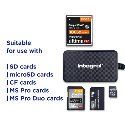 Integral 4in1 Memory Card Reader, USB 3.0 & USB C Adapter to microSD, SD, Compact Flash, MS Duo/Pro - For iPhone 15/16 Plus/Pro/Pro Max, MacBook Pro/ 1
