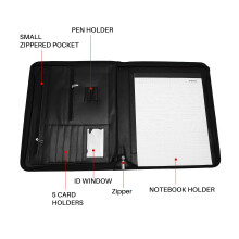 Vegan Leather Folder Zippered Closure Portfolio for Business /Table and Card Interview Resume Binder
