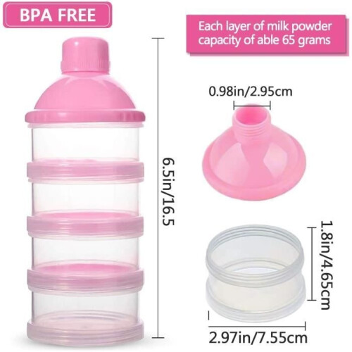 4-Layer Formula Dispenser - Portable Container Bottle for Outdoor Use - Pink 1