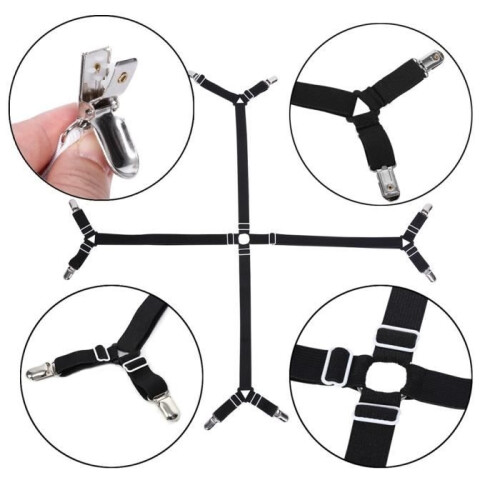 Sheet fasteners, loop straps, anti-slip triangle clips, clips for securing sheets, black cross pattern