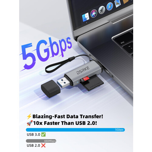 DSRKE SD Card Reader, Micro SD & Memory Card Reader, USB C 3.0 Dual Slot 1