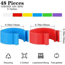 48 Pieces Chicken Foot Rings for Chicken, Duck, Goose, 16mm and 20mm (Inner Diameter)