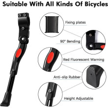 Adjustable Aluminum Alloy Side Bike Kickstand with Non-Slip Rubber Foot, Support for 24-27 inch Bicycles