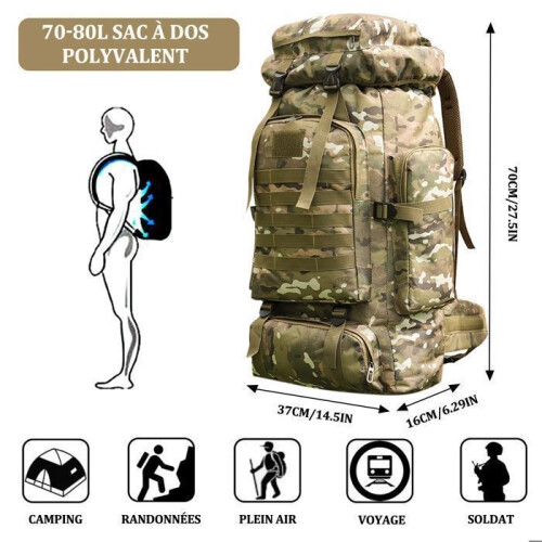 Hiking Backpack - XINXU - 80L - Waterproof - Oxford Fabric - Adjustable Straps