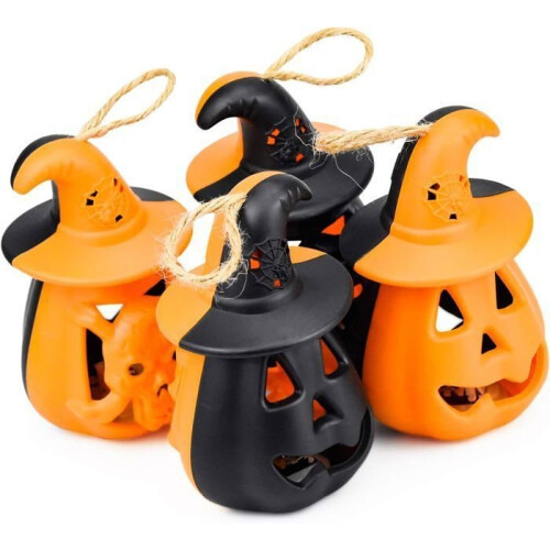 Φανάρι - YYV - LED Κολοκύθα - Διακόσμηση για το Halloween - 4x Κεραμικά Φανάρια - Πολύχρωμα