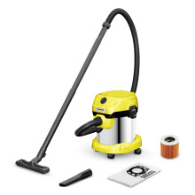 KÄRCHER Wet and Dry Vacuum Cleaner WD 2 Plus, Blowing Function, Power: 1000 W, Steel Container: 15 L, Suction Hose: 1.8m, Incl. Cartridge Filter