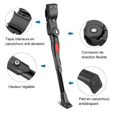 Adjustable aluminum side stand kit for road bikes, mountain bikes, etc. - Black
