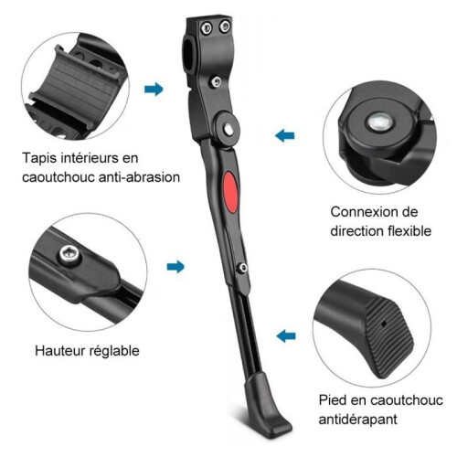 Adjustable aluminum side stand kit for road bikes, mountain bikes, etc. - Black