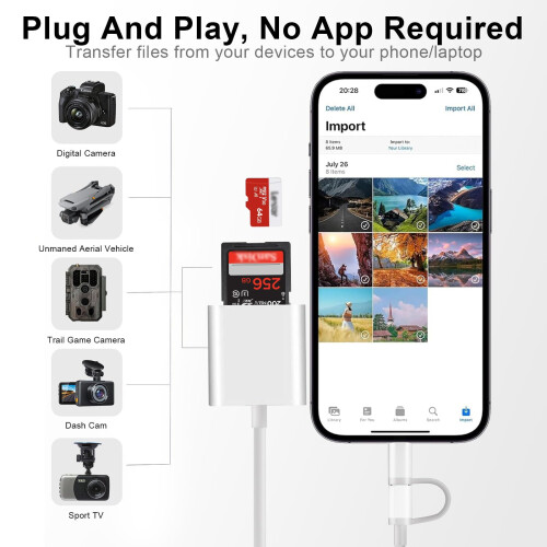 [Apple MFi Certified] SD Card Reader for iPhone iPad, Lightning USB C SD Card Reader for MicroSD/SD, 2 in 1 SD/TF Camera Card Viewer Memory Card Read