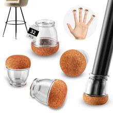 Ezprotekt 32 Pcs Extra Small Clear Silicone Chair Leg Floor Protectors, 10mm-15mm Chair Leg Caps, Round Bar Stool/Brown Felt Pads for Chair Feet
