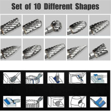 10-Piece Carbide Rotary Router Bit Set, Double-Cut Cutters for Dremel, Accessories with Shank, Wood Carving PZCC