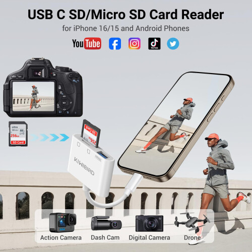 KiWiBiRD USBC SD Card Reader, SD to USB C Card Reader Memory Card Adapter 2
