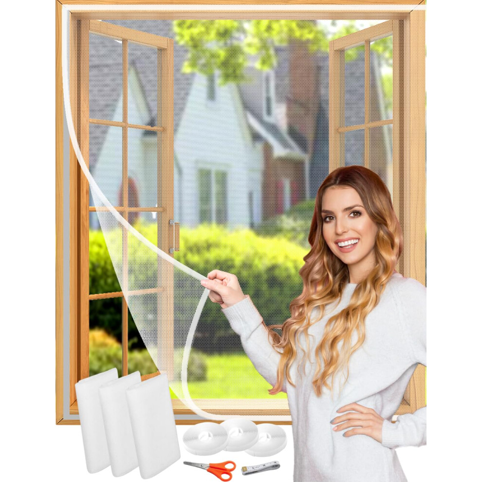 Wohohoho 3 Packs Fly Screens For Window, 1.5M (4.92 Ft) X 1.8M (5.9 Ft) Insect Mesh Mosquito Net Window, With 3 Rolls Self-Adhesive Velcro, Diy Windo 8849112971752