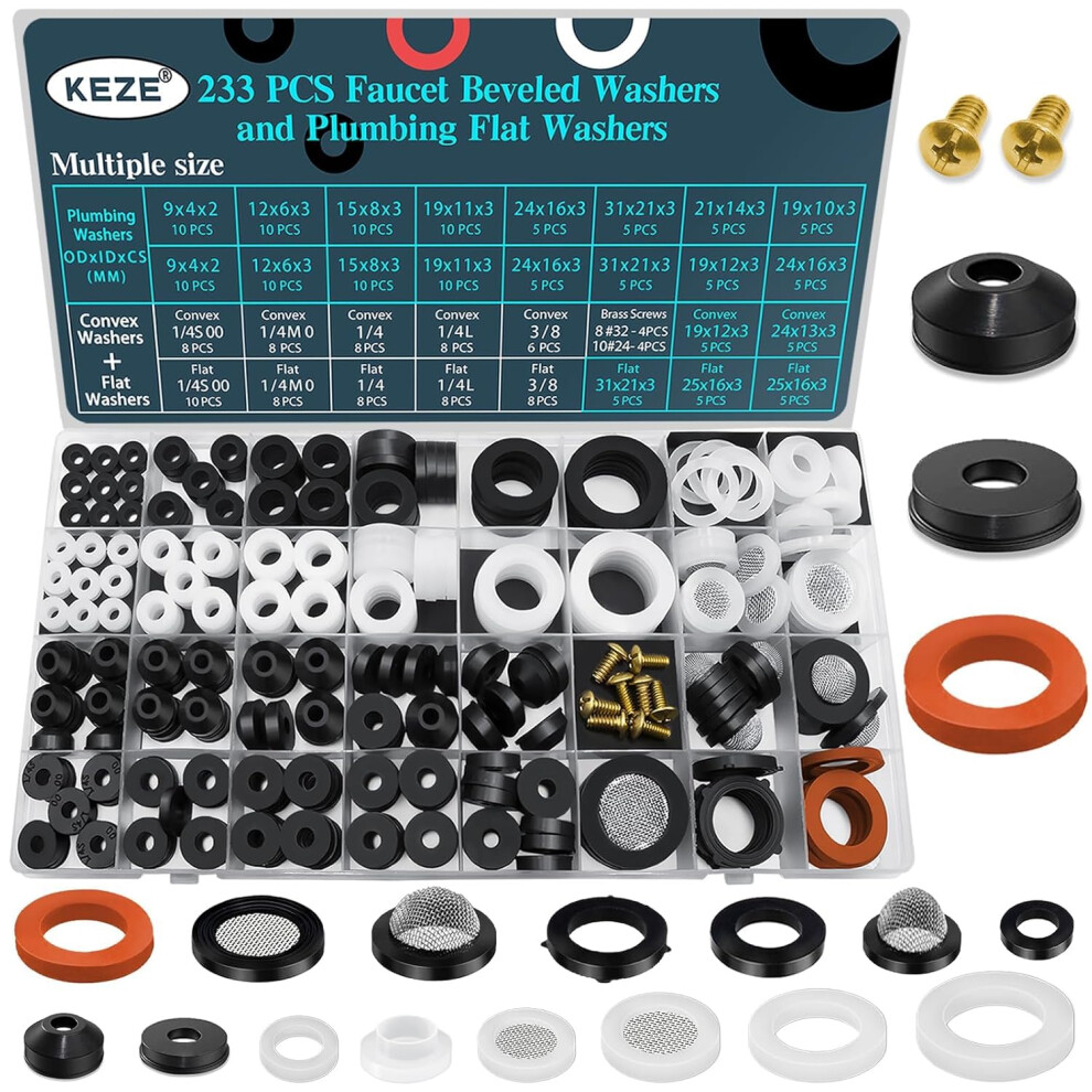 Keze 233 Pcs Plumbing And Tap Washers Assortment Kit For Assorted Spigot Water Hose Bib Outside Garden Tap Splitter Washer Leak Plumbes Valve Stem Wo 4366982767901