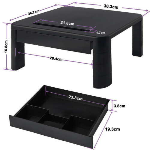 Monitor Stand Riser, 4 Height Adjustable PC Stand with Drawer Phone Slot 2